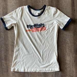 The Bee & The Fox Meditate Don't Litigate Ringer Tee Cream Navy Medium